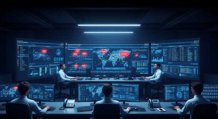 Advanced Enterprise Firewall Security dashboard showing real-time network threat monitoring