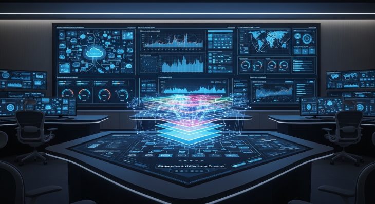 Advanced IT Solutions infrastructure inside modern control room