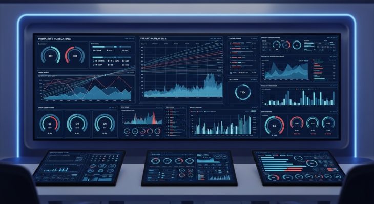 Advanced Business Data Analysis predictive dashboard with AI forecasting insights
