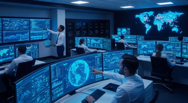 Advanced Enterprise Cybersecurity Strategy dashboard with real-time threat monitoring and security systems