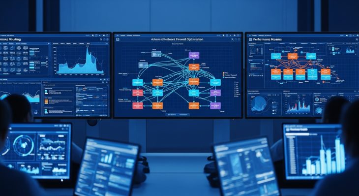 Advanced Network Firewall Optimization dashboard with traffic analysis and performance monitoring