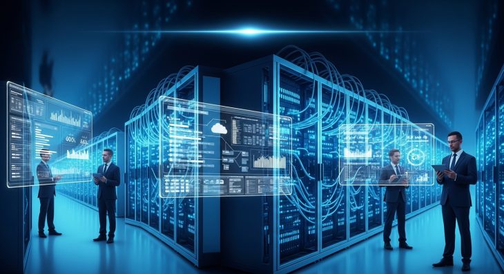 Advanced Scalable IT Solutions dashboard with cloud infrastructure and automation workflows