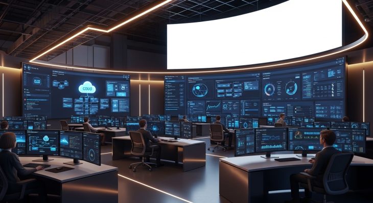 Digital Technology innovation dashboard showing automation, cloud systems, and enterprise analytics