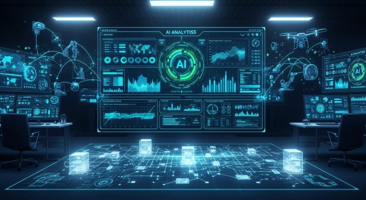 Emerging Technology dashboard featuring AI analytics, IoT devices, and blockchain network visualization