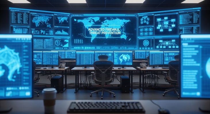 Advanced Firewall Threat Prevention dashboard with real-time network security monitoring