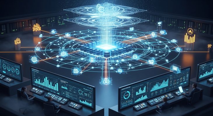 Scalable enterprise Technology architecture dashboard with cloud-native and API integration layers