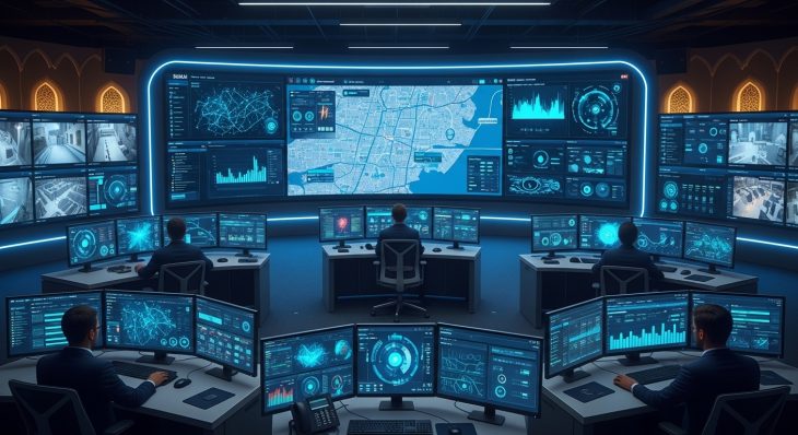 Intelligent Security Monitoring for Dubai Control Room dashboard with real-time threat analytics