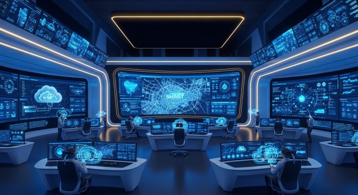 Advanced Control Room Technology Systems in Dubai with real-time dashboards and AI monitoring interfaces